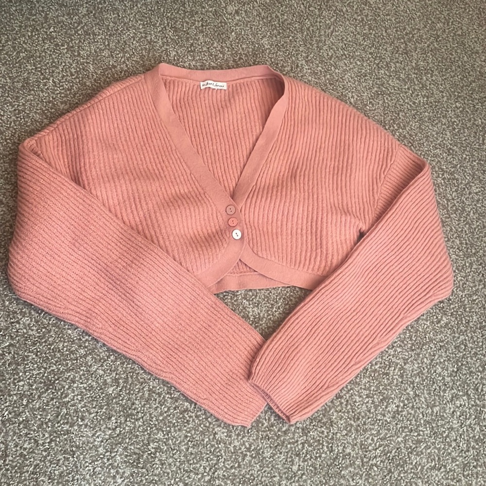 For Love and Lemons Emery Cropped Chunky Knit Cardigan Sweater